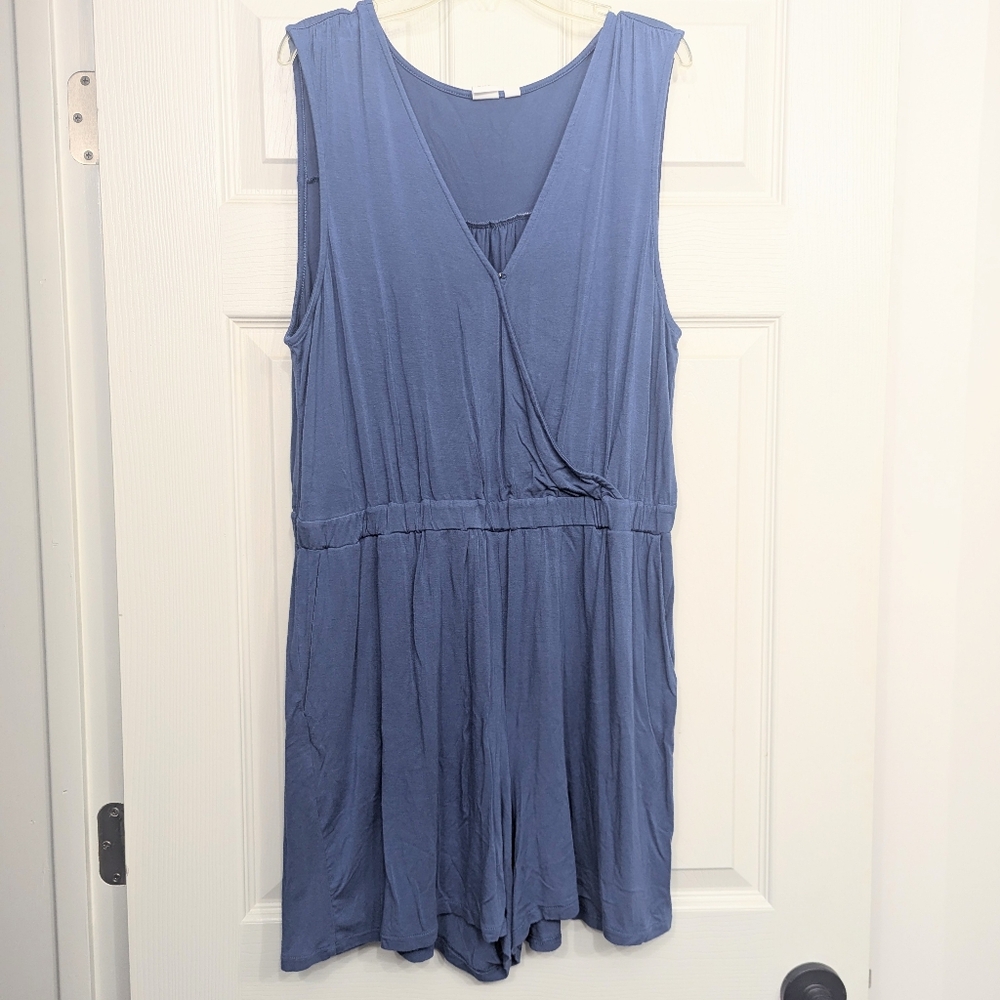 Gap Women's Size L Blue Sleeveless Wrap Front Romper with Pockets